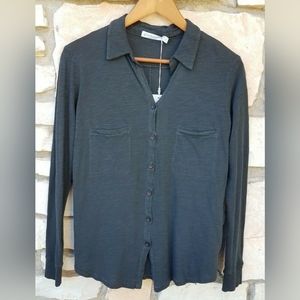 ALTERNATIVE Dark Coal Slate 100% Cotton Long Sleeve Button-Up Shirt Size M ~ NWT